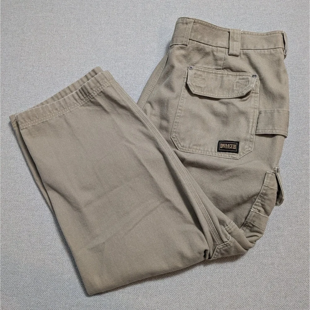 Duluth Trading Men's Khaki 44x30 Relaxed Fit Cargo Work Pants Canvas Workwear